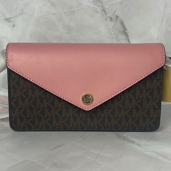 Michael  Kors Jet Set Travel Small Envelope Crossbody Bag Primrose/Brown - Picture 1 of 6